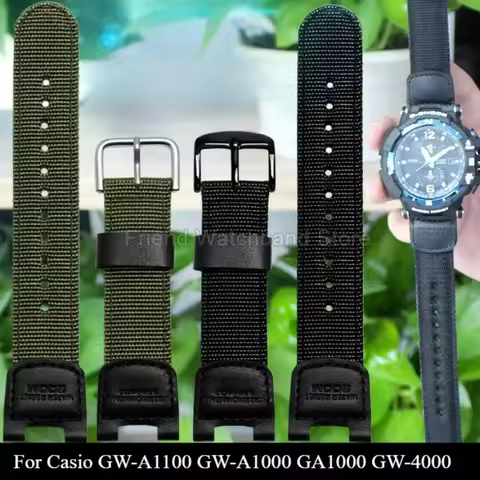 For Casio Flexible Nylon Watch Band SGW-100/200 GW-3000B GW-3500B 12X24mm Concave Interface with Pol
