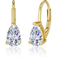 Teardrop Moissanite Hoop Earrings for Women, Water drop 2.0ct (1.0ct*2) Diamond Hoops Earrings D Col