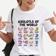 Funny Axolotls of the World Graphic Print T-shirt Women Fashion Crew Neck Tee Shirt Summer Casual Lo