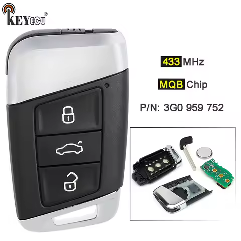KEYECU 434MHz MEGAMOS AES Chip P/N: 3G0 959 752 Smart Remote Key Fob for VW Volkswagen Passat B8 Mag