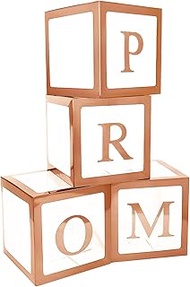 Trandraft 4 Pcs Prom Boxes with Letters 11.8 x 11.8 x 11.8 Inch Clear Prom Balloon Boxes Transparent