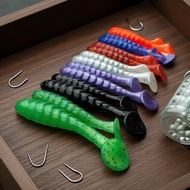 Mini Root T-Tail Soft Bait, Ribbed Worm Lure for Lure Angling Umpan Mini Root T-Tail Lembut, Umpan C