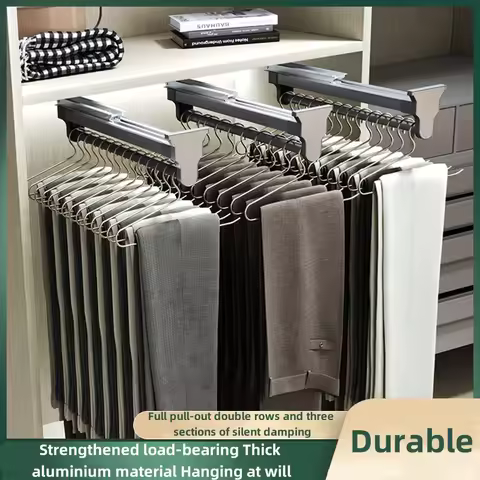 Wardrobe Built-in Top Mounted Expandable Sliding Pants Rack Aluminum Alloy Wardrobe Clothes Racks Or