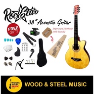 ROCKSTAR 38" Acoustic Guitar FREE Tuner, Strap, String, Pick, Bag, end pin (Gitak akustik / Gitar Kapok / Rock Star)