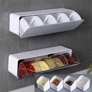 4 In 1 Seasoning Box Combination Set Wall-mounted Seasoning Storage Box Sugar Salt Spices Container 