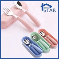 3pcs Children Spoon Forks Box Kids Stainless Steel Kids Cutlery Portable Baby Feeding Utensils Baby 