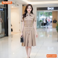 BEMINE designed dress with shirt collar and short pleated pockets, suitable for work or going out-MT