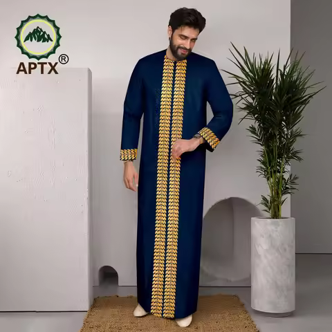 APTX Muslim Men Robe Abaya Long Sleeve Embroidery Festival Set Casual Men 3-Pcs Suit Abaya Middle Ea