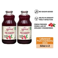 [Twin Pack] Lakewood Organic Pure Cranberry Juices 32oz x 2 Bottles  (Gluten Free)