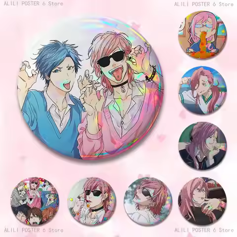 A-Ayato Yuri Y-Yarichin Badges 25 32 44 58 75 mm Round Cosplay Pin Bag Decor Fans Collect Friends Gi
