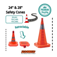 Proguard 24" or 28" Retractable Movable Safety Cones c/w Reflective &amp; Blinking Light On Top Of The Cone (W/O Battery)