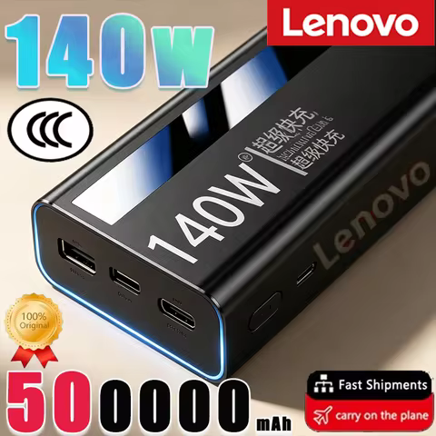 Lenovo 140W Super Fast Charging Powerbank 500000mAh CCC Certified Portable Battery Digital Display E