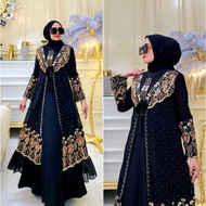 Empat Saudara-COD//Gamis Abaya Turkey/ Abaya Arab Hitam Jersey Mix Ceruti Bordir Mote Swarosky Turke