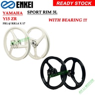 SPORT RIM ENKEI, YAMAHA Y15 , 3L (BLACK AND MILK WHITE) PNP, FULL CHOP 3 BATANG ( WITH BEARING)