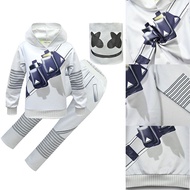 DJ Marshmallow Cosplay Costume Kids Hoodie + Pants Mask Fancy Dress Clothes Set