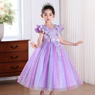 Girl Princess Purple Dress Children's Rainbow Lace Pink Dresses 2-12 years old Birthday Dance Party 