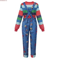 Adult Chucky Cosplay Costume - Striped Shirt & Jumpsuit Set