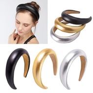 Bando spons kulit PU tebal berkilau populer untuk wanita Dress Up wajah cuci Headpiece kulit sintetis kepala Hoop