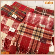 ELAINE Knitted Scarves, Red Plaid Warm Winter Scarf, Fashion Thick Tassel Shawl Unisex