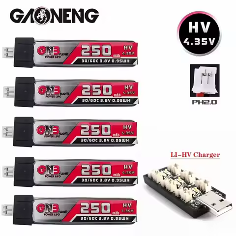 GNB 1S 250mAh 3.8V 30C/60C 4.35V HV Lipo battery and Charger for QX65 Blade Nano QX CPX MSR Inductri