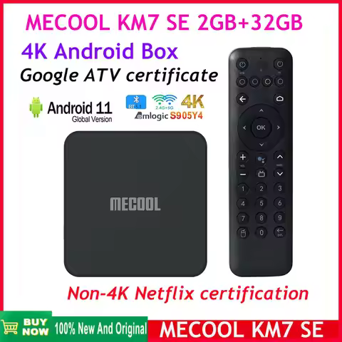 MECOOL KM7 SE Android 11 TV Box 4K ATV Google Certified 2GB DDR4 32GB BT5.1 S905Y4 Media Player Glob