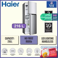 Haier 216L 2 Door Non-Inverter No Frost Handleless Top Mount Refrigerator Fridge Peti Sejuk - HRF-238H HRF238H