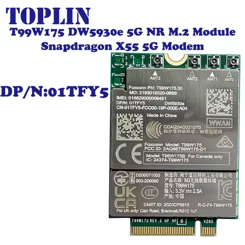 T99W175 DW5930e X55 5G Module /SDX55 SG500M2-X DP/N 01TFY5 For Dell Laptop Latitude 5430 7330 7430 7