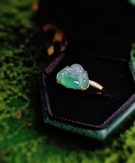 招財•高貴•順心|冰玻綠大肚佛|緬甸A貨翡翠純銀佛公戒指