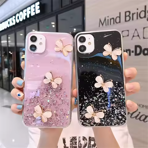 INS 3D Glitter Butterfly Phone Case For Xiaomi POCO X6 X3 X5 M6 Pro 4G C65 11T 12T 13T Lite Redmi 13