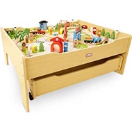 Little Tikes Real Wooden Train and Kids Table Set with Over 80 Multicolor Pieces Activity Table with Storage, Tracks, Tr