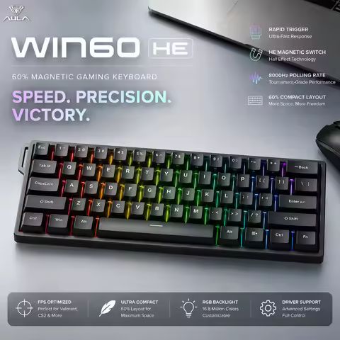 AULA Win60 Win68 HE Hall Effect Keyboard 8K Polling Rate RGB Backlit Gasket Structure Hot-Swap Wired