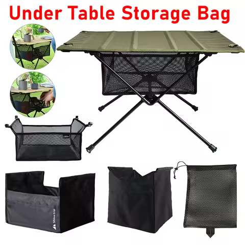 Mesh Basket Organizer Camping Foldable Table Storage Net Bag Under The Table Mesh Pouch Under Table 