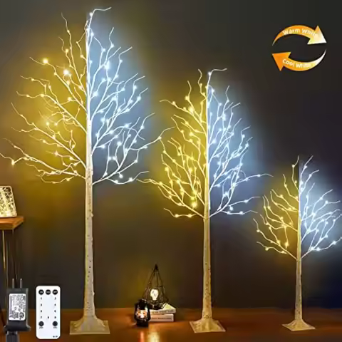 Birch Tree, Pack of 3, 4FT 6FT and 8FT Birch Tree Lights, 9Modes Timer for Indoor Outdoor Easter Tre