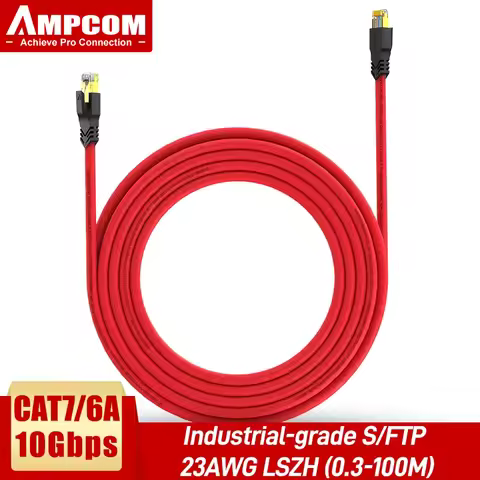 AMPCOM CAT7 Ethernet Cable cat 7 cat6a shielded lan patch cable S/FTP 23AWG 10Gbps Screened Solid Ca