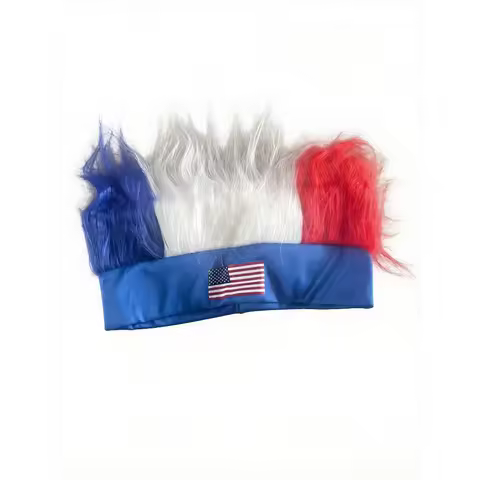 PESENAR Fun Patriotic USA Flag Wig Headband Red White Blue Spiky Faux Hair Bopper for 4th of July Sp