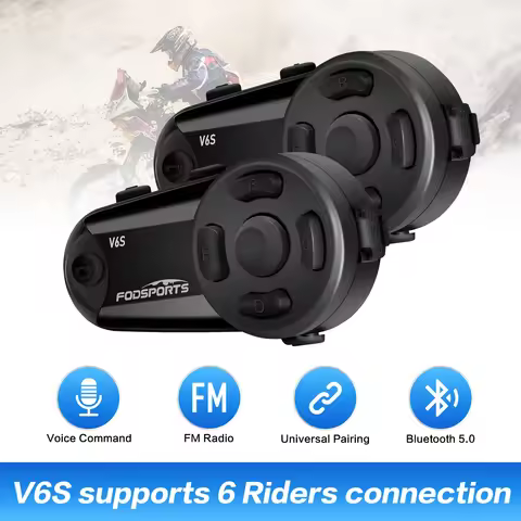 Fodsports V6S Motorcycle Helmet Intercom Headset 6 Riders 1000m Waterproof BT Interphone Motorcycle