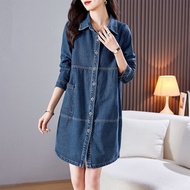 2024 Spring and Autumn New Korean Style Loose plus Size Casual Mid-Length Denim Coat Women's Age-Red