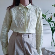 復古綠色亞麻刺繡襯衫 ALLISON TAYLOR 孔眼亞麻襯衫