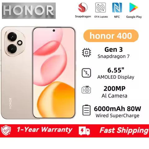 HONOR 400 5G Global Version Snapdragon 7 Gen3 Smartphone 6.55'' AMOLED Screen 200MP Camera 6000 mAh 