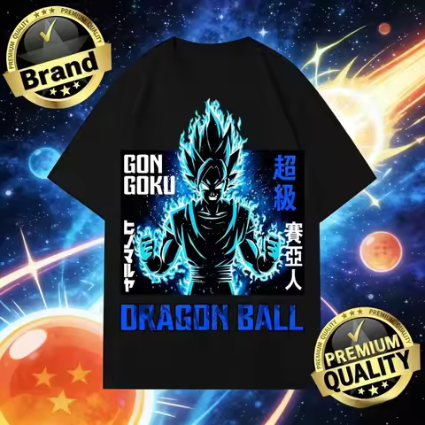 2026 Summer Dragon Ball Retro T-Shirt High Quality Cotton Men Oversized Goku Super Saiyan Blue Aura 
