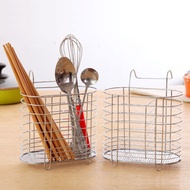 Creative Stainless Steel Chopstick Cage Stainless Steel Chopstick Storage Basket Chopstick Cage Two Grid Chopstick Basket Kitchen Supplies Oval Drain Chopstick Cage
