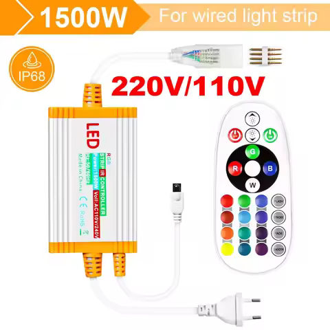 IP68 Waterproof 220V/110V Neon Light RGB Controller 1500W with 24Keys IR Remote Control for 5050 283