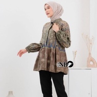 Baju Batik Wanita Modern Blouse Batik Lengan Panjang Seragam Batik