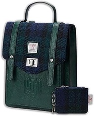 Set from Harris Tweed Mini Carloway Backpack & Card Zip Wallet - Gift for Women, Blackwatch Tartan, 
