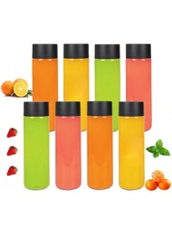 2/4/6/8pcs Plastic Juice Bottles With Lids,Round Clear Drink Bottles,Reusable Plastic Smoothie Tumbl