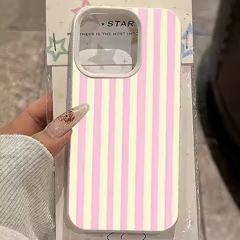 Simple Pink Vertical Striped Lichee Pattern Phone Case For Vivo V60 V50 V40 V30 V30E V29 V27 V25 V23