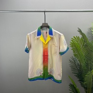 5Q1C Casablanca Summer Short-Sleeved Shirt All-Match Cardigan Top 3D Color Printed Pattern Unique