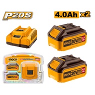 INGCO ชุดคอมโบ้แบตเตอรี่ลิเทียมไอออน 20V P20S Lithium-Ion Battery Kit 20V 4ah 5ahx2ก้อน + พร้อมแท่น