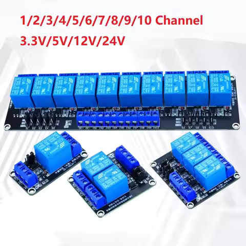 1/2/3/4/5/6/7/8/9/10 Channel 5V/12V/24V Relay Module High/Low Level Trigger Optocoupler Isolation 1N