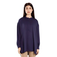 Forest Ladies Rayon Oversized Band Collar Plain Blouse Women Long Sleeve Tunic | Baju Perempuan - 82